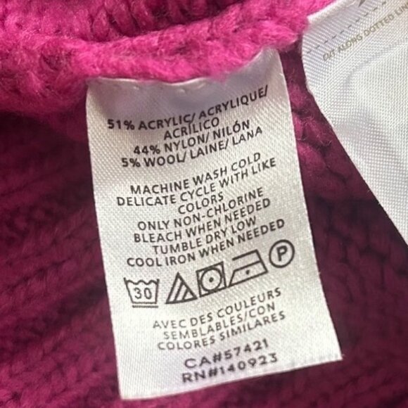 ANN TAYLOR Mock Neck Pullover Sweater S Bright Pink Ribbed Knit Relaxed Fit - Picture 9 of 9